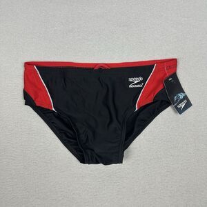 NEW Speedo Endurance+ Swim Briefs Men 34 Black Red Competition Training Team $44